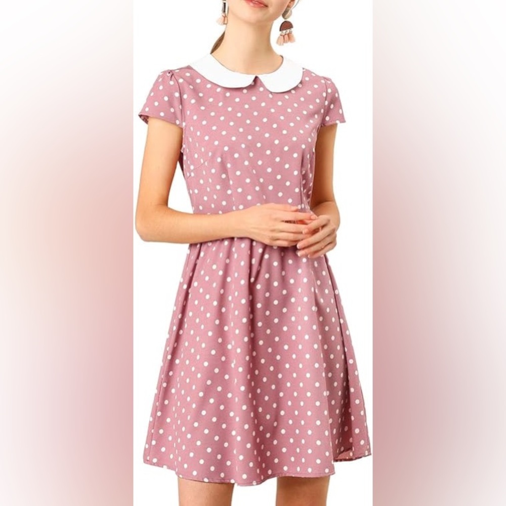 Pink collared polka dot mini dress